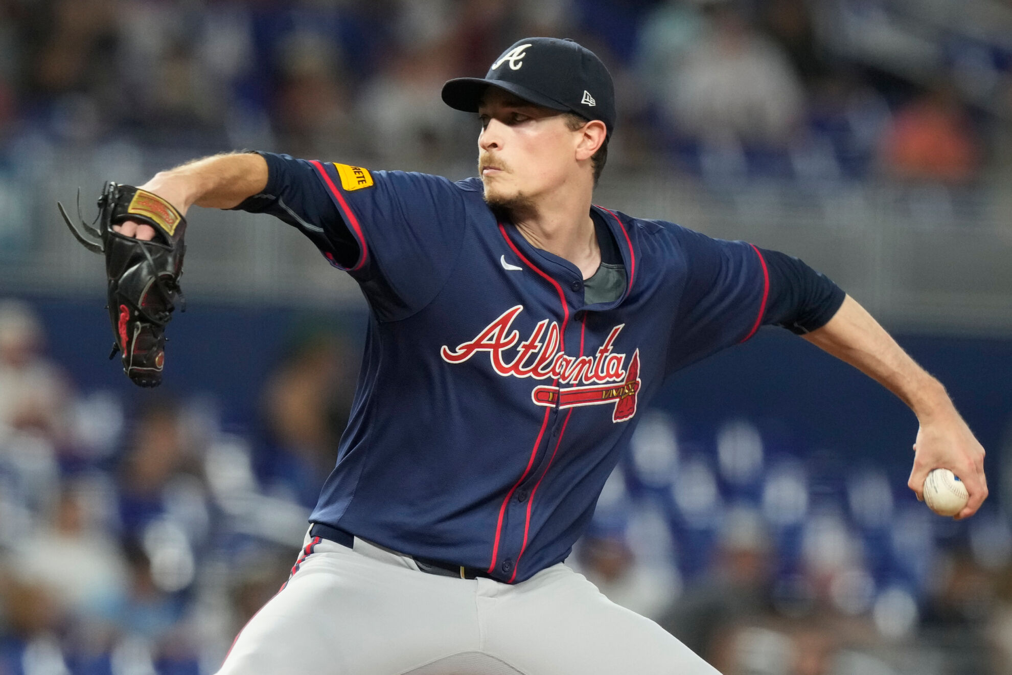 Max Fried, serpentinero estelar ahora de los Yankees, todava con la franela de los Braves en 2024.