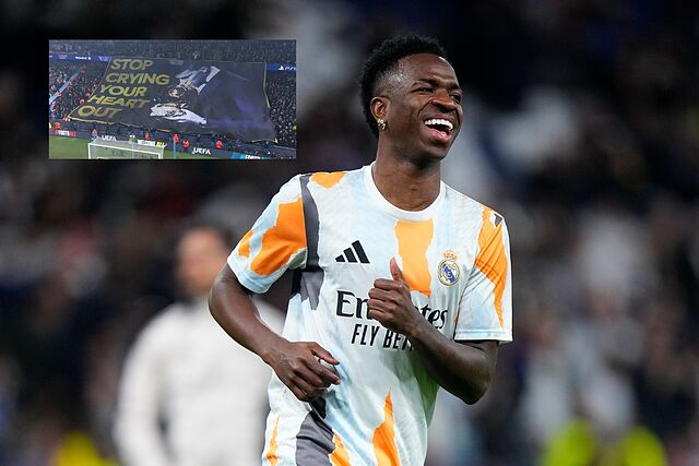 Vincius fue recibido con una pancarta de burla por la aficin del Manchester City en su partido de ida de la Champions